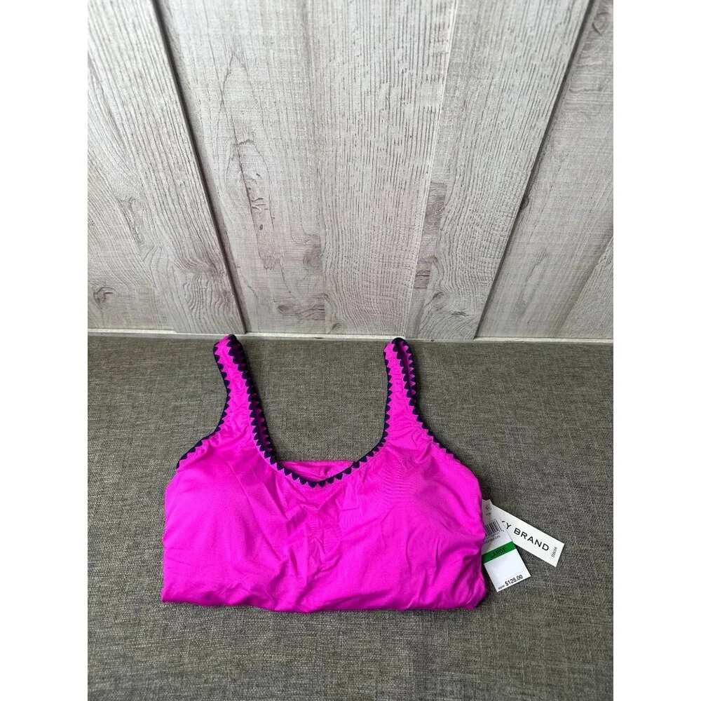 Lucky Brand Womens Pink Black Lace Trim One-Piece Swimsuit Large Nylon Blend - Picture 3 of 5